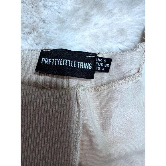 PrettyLittleThing Womens Patchwork Short Sleeve Knit Top Size 4 Beige - Picture 3 of 5